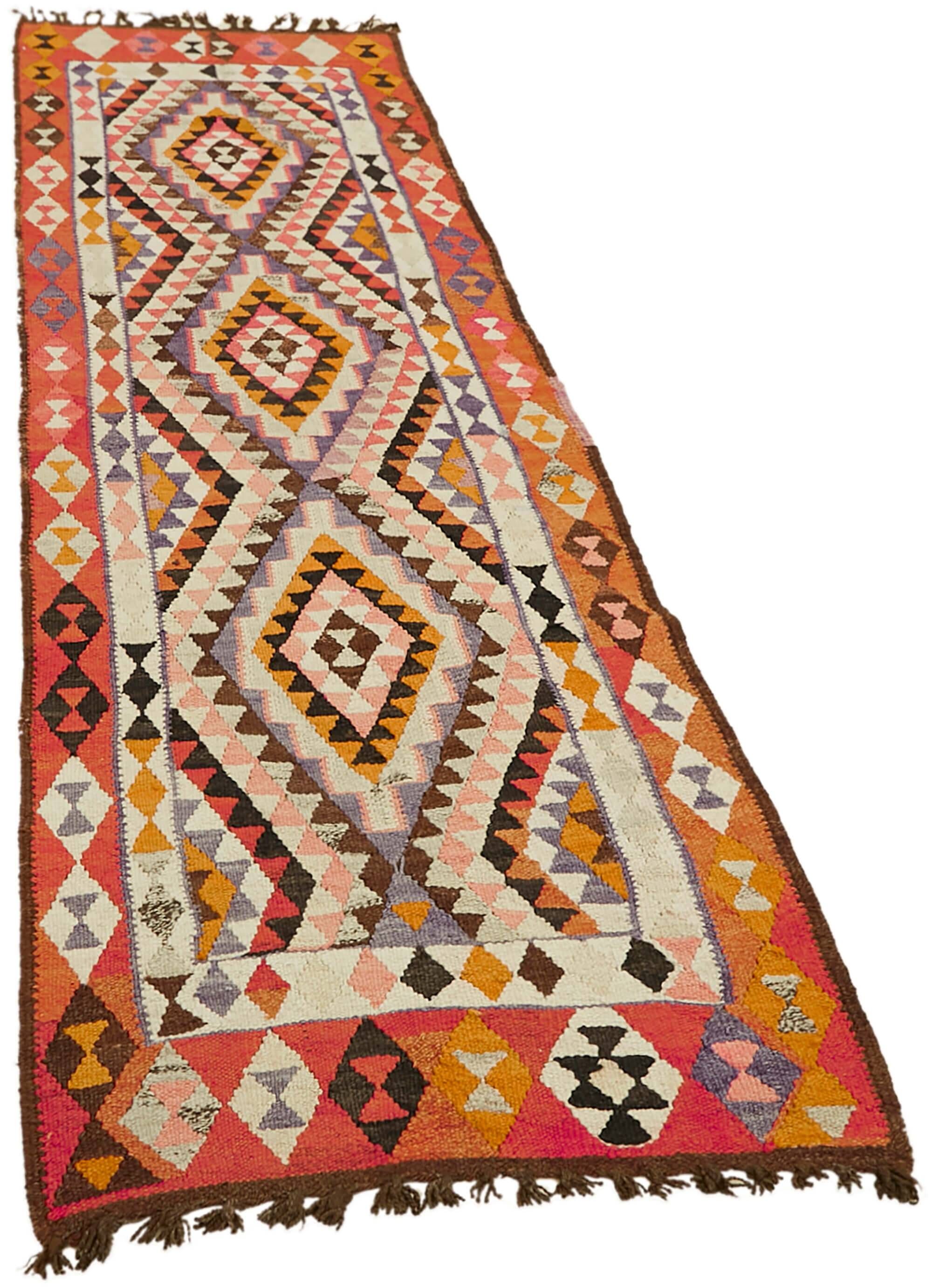 Turkish Handwoven Vintage Herki Kilim 92 cm x 292 cm