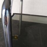 2 side tables in chrome and smoked glass