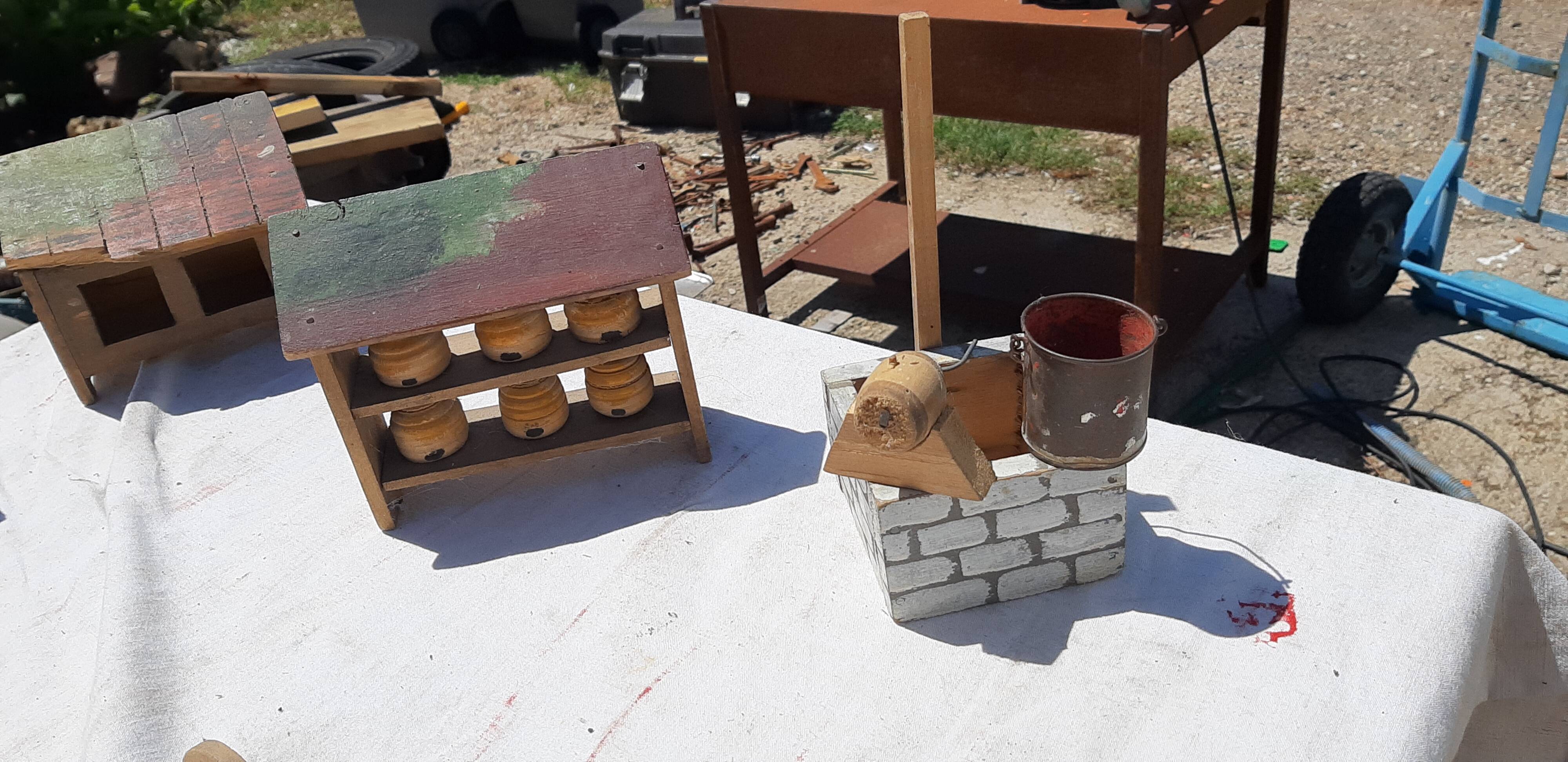 Set of old wooden toys from the farm