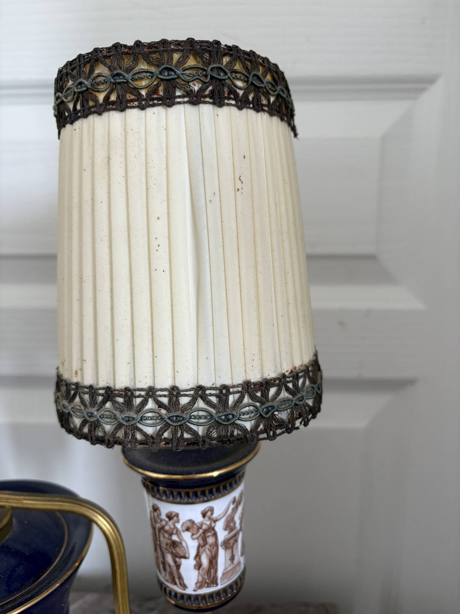 Antique Florentine Table Lamp Italian Blue Porcelain Ceramic