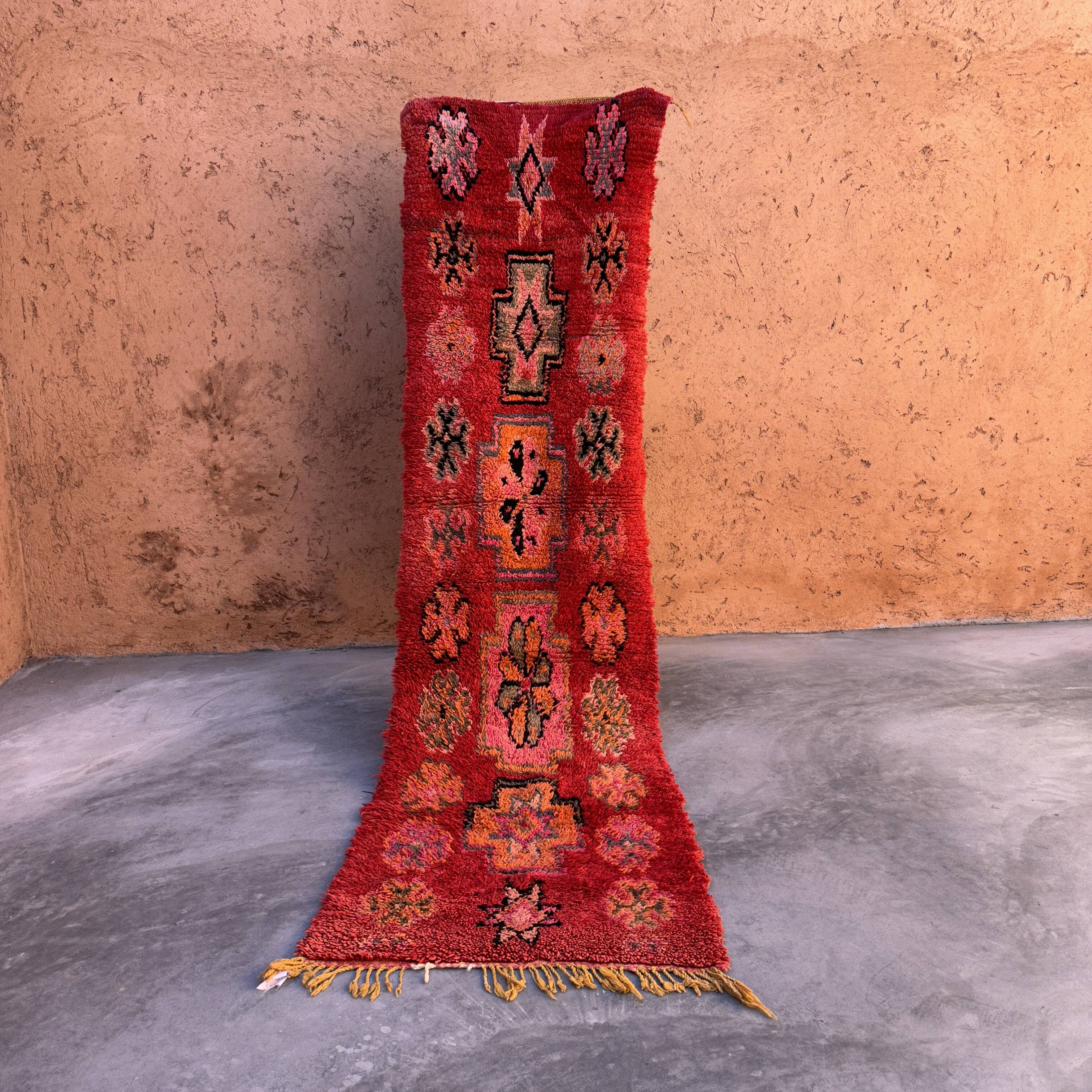 Red Boujad Moroccan rug - 90 x 313 cm