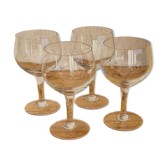Set of 4 vintage engraved glass stemware from the 1950s.