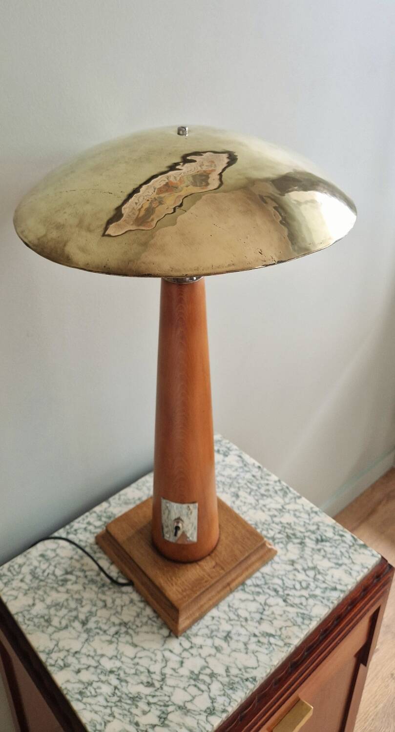 Large nautical lamp in wood and brass from the 80s