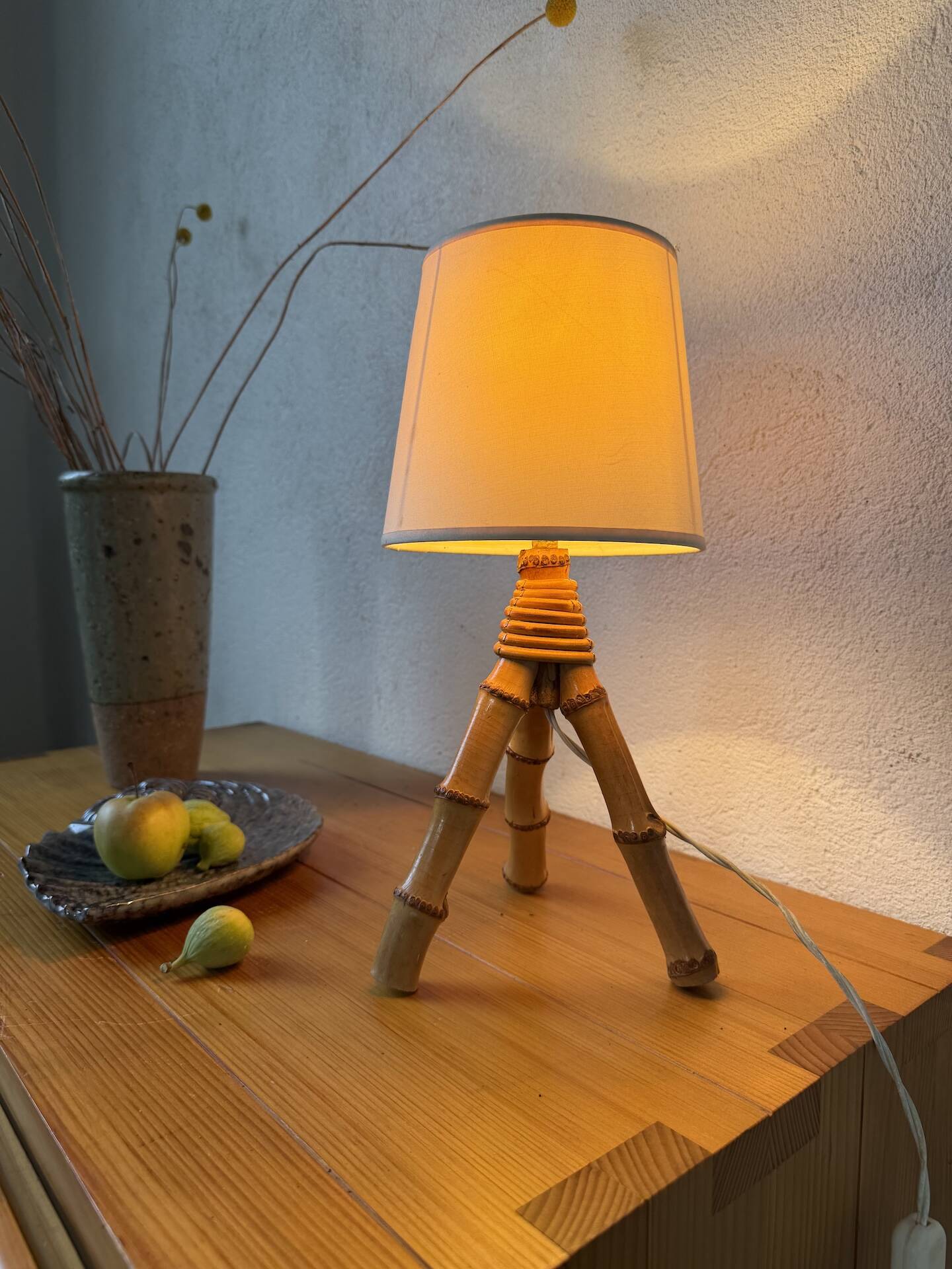 1960s rattan desk or table lamp