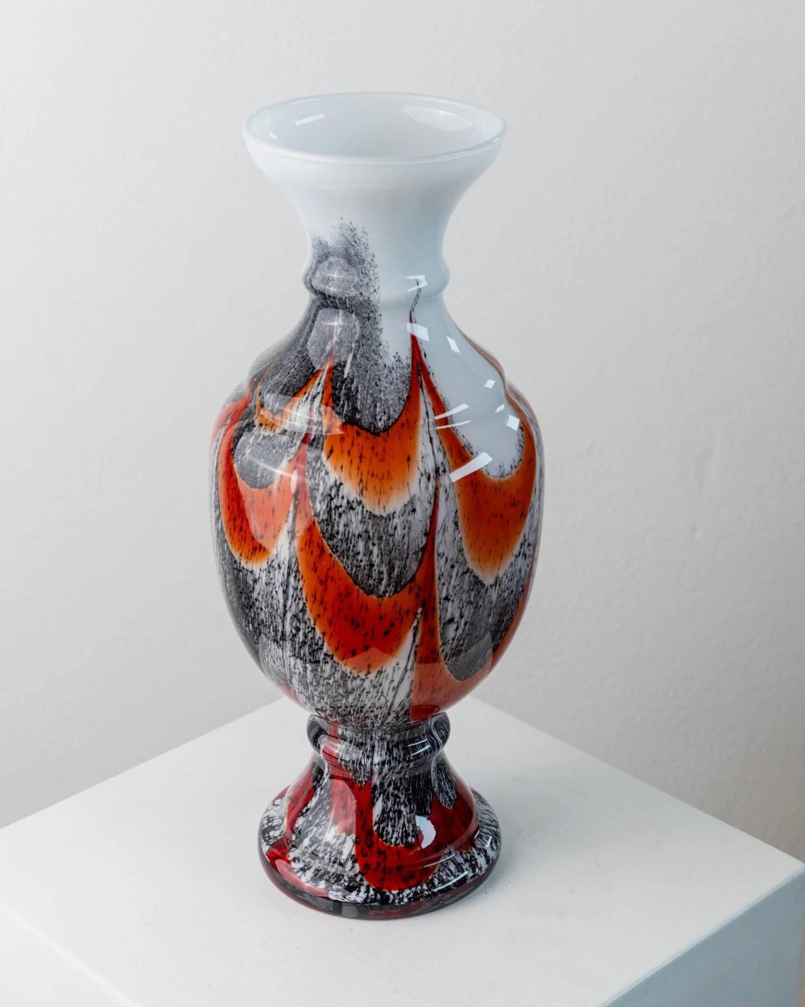 Orange White Black Multicolor Murano Glass Vase by Carlo Moretti – Italy 1970s, Tall Centerpiece