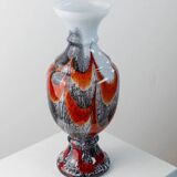 Orange White Black Multicolor Murano Glass Vase by Carlo Moretti – Italy 1970s, Tall Centerpiece