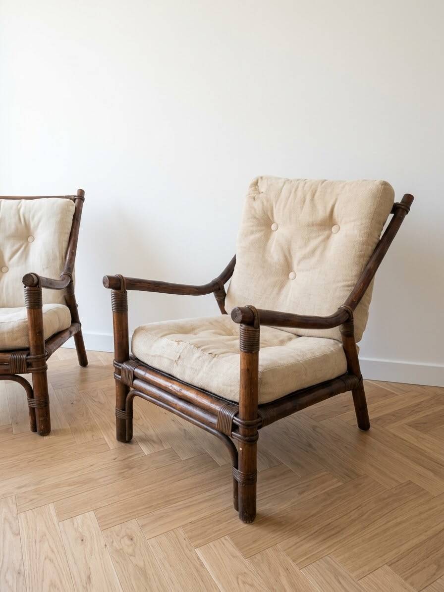 Pair of 1970s rattan armchairs
