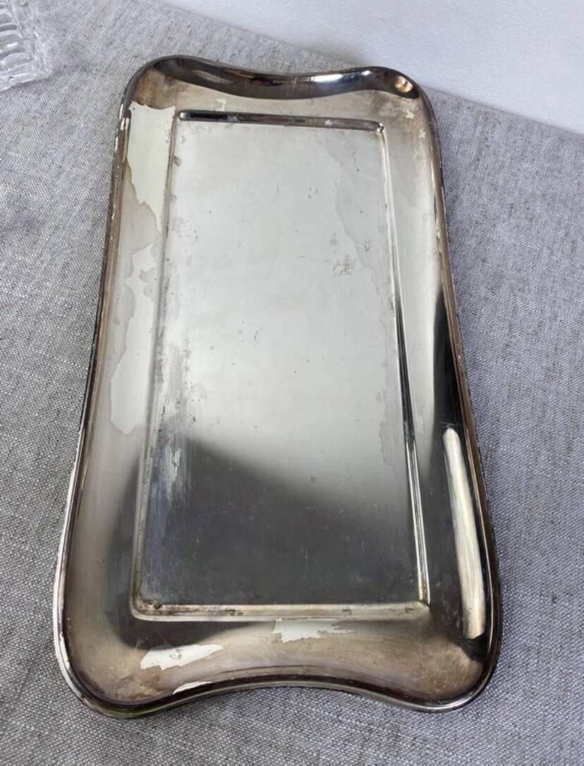 Silver-plated metal and glass hors d'oeuvre tray