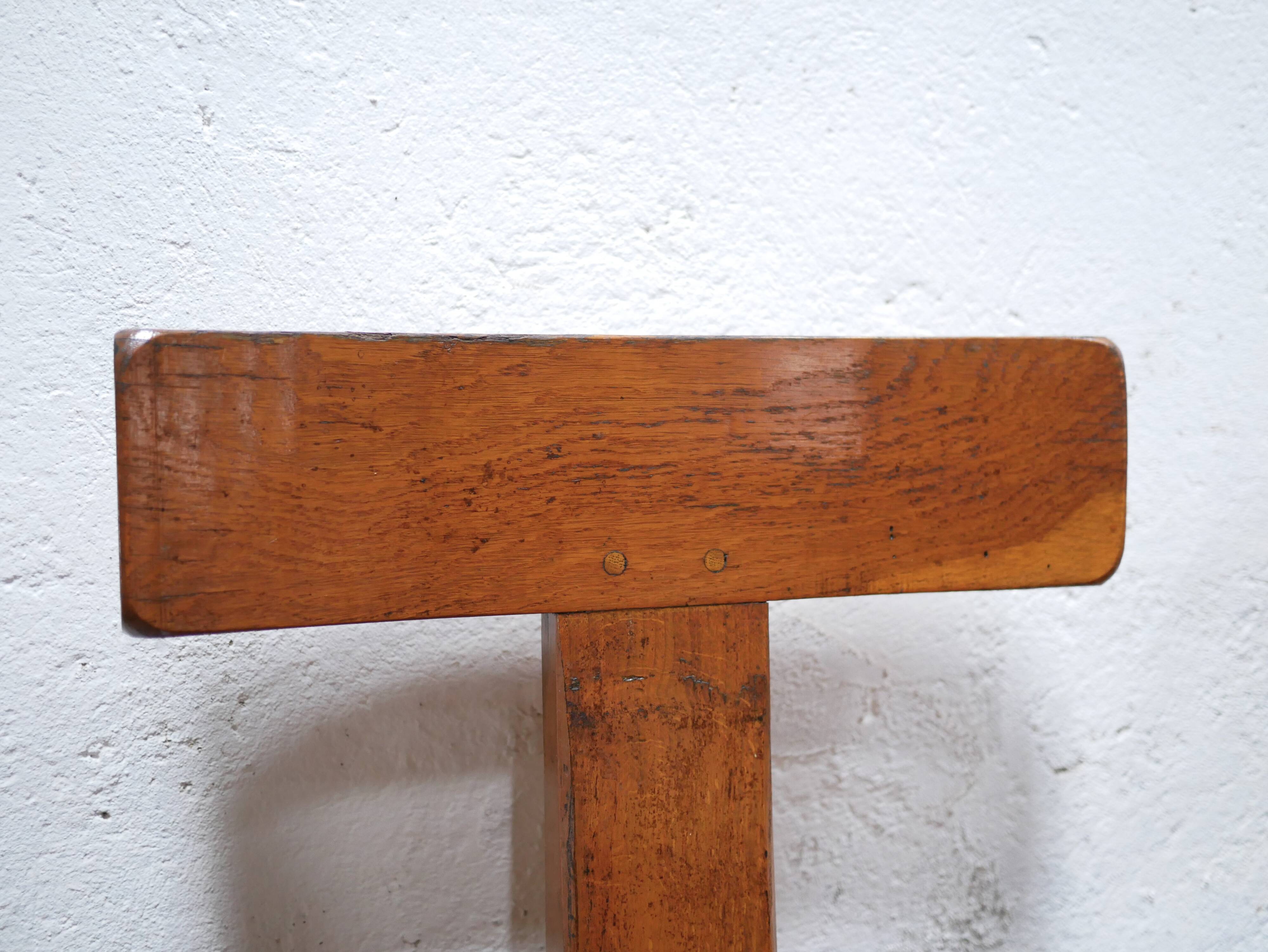 Vintage brutalist wooden T chair