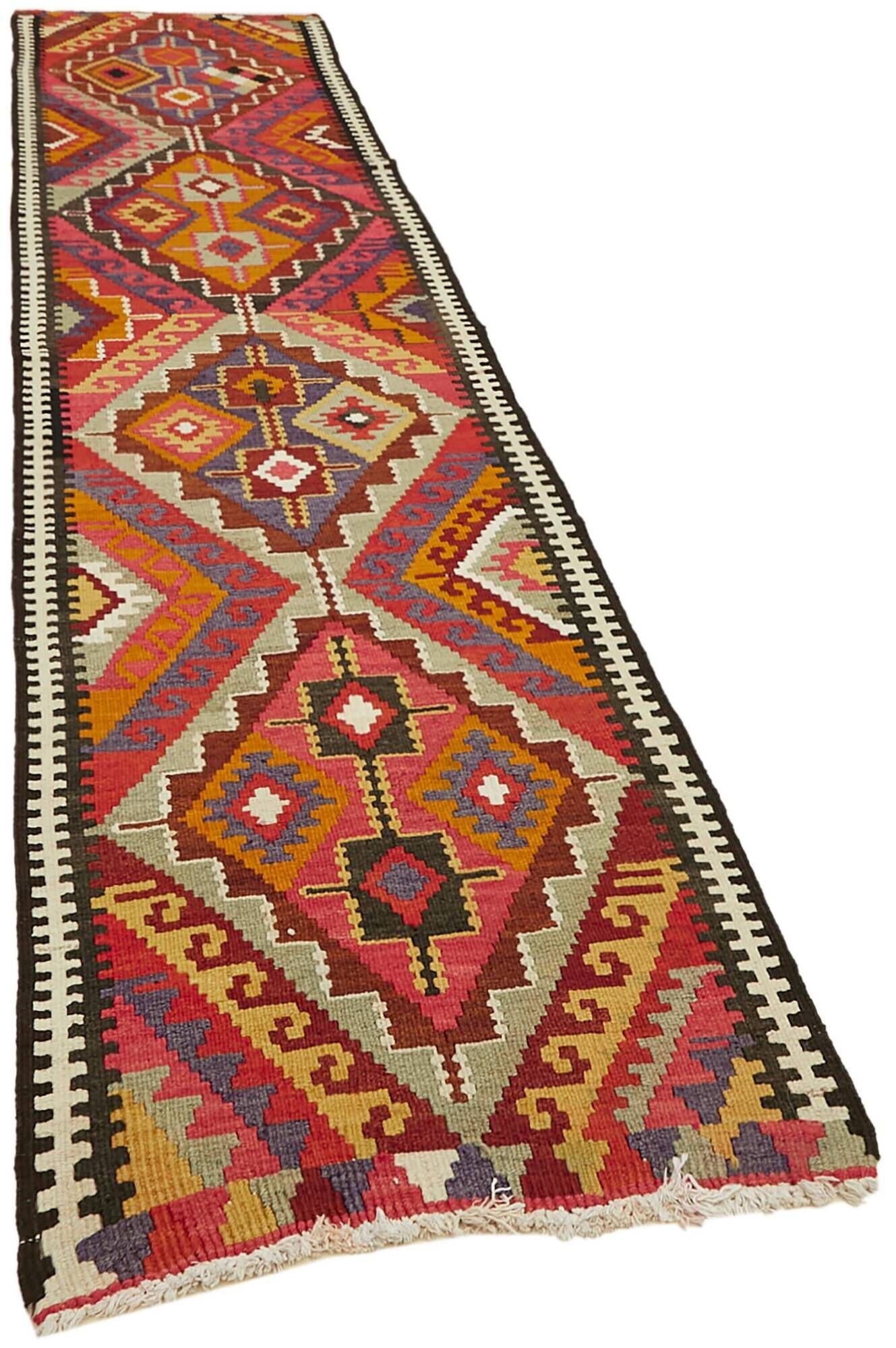 Turkish Handwoven Vintage Herki Kilim 90 cm x 383 cm