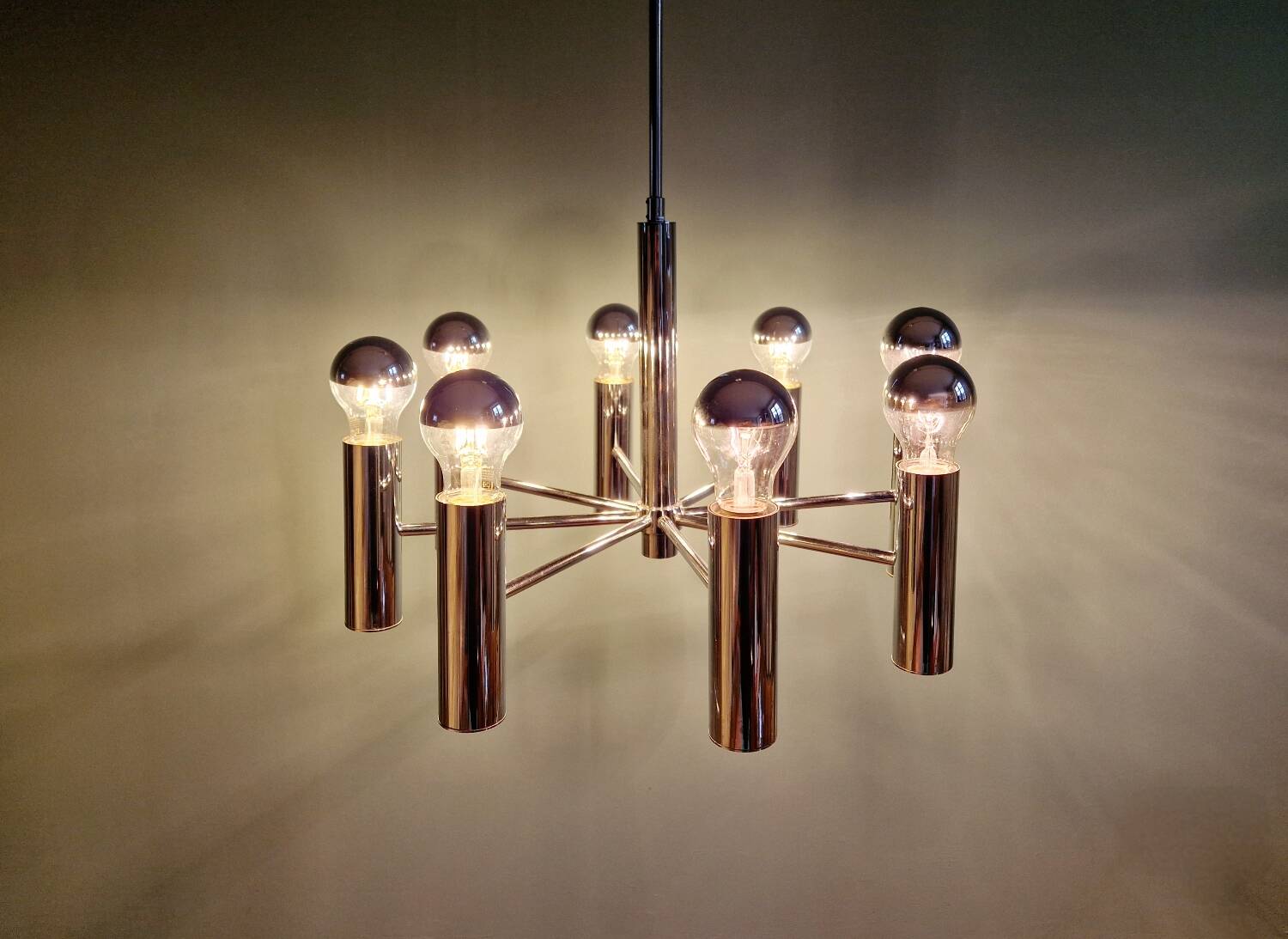 Space Age tubular chrome metal chandelier, 1970s