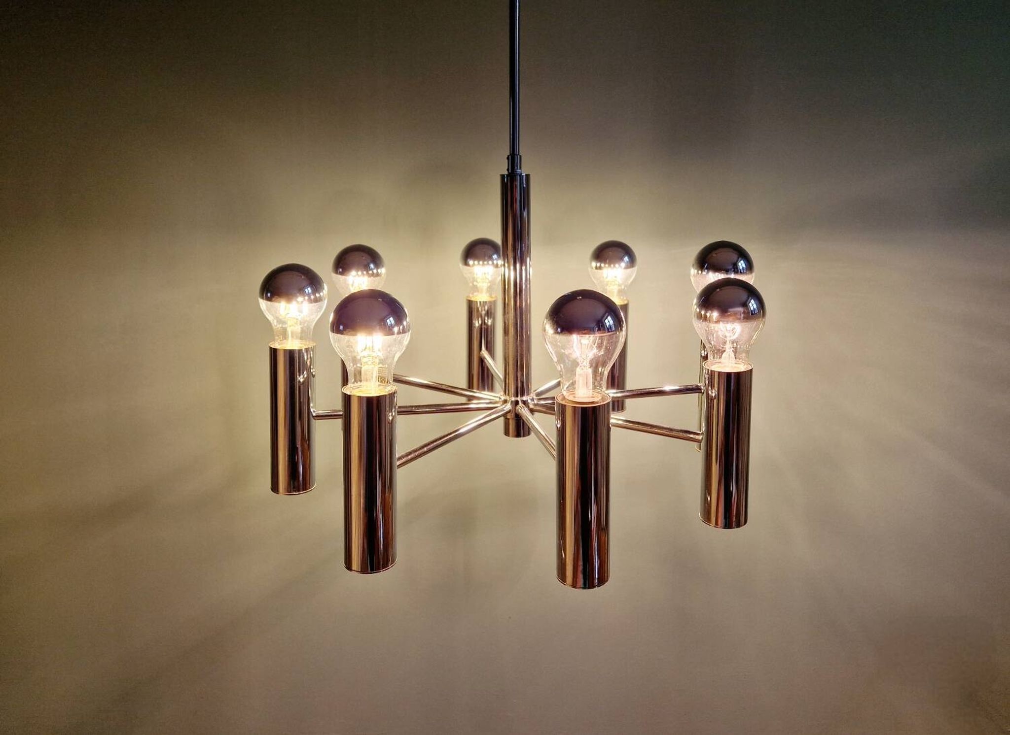 Lustre Space Age en métal chromé tubulaire, années 70