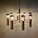 Space Age tubular chrome metal chandelier, 1970s