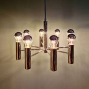 Lustre Space Age en métal chromé tubulaire, années 70