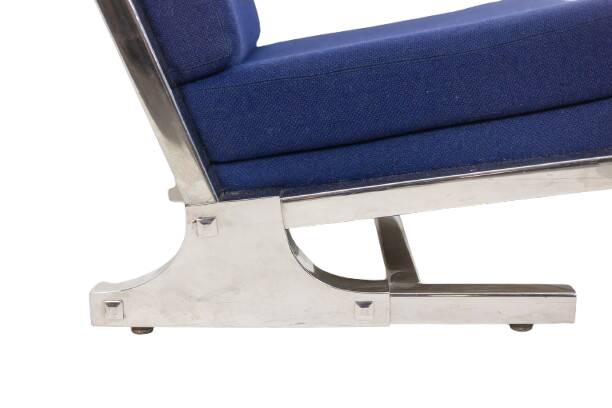 Pair of armchairs and pouf in chrome steel. 1970s, Valérian Rybar.