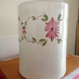 Pot à ustensiles en argile et émaillé blanc avec fleurs roses fait main à la poterie de nemy(85)