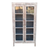 Armoire vitrée en bois ancien blanchi