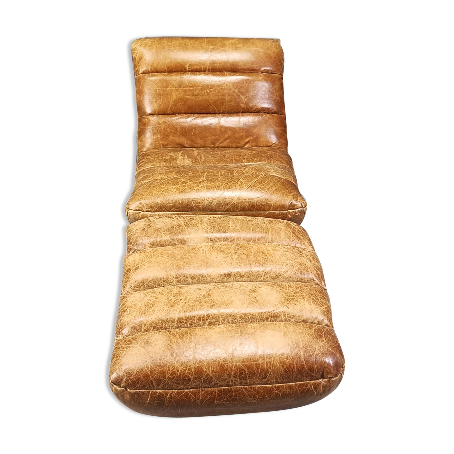 Chaise pivotante vintage en cuir avec tabouret, années 1970