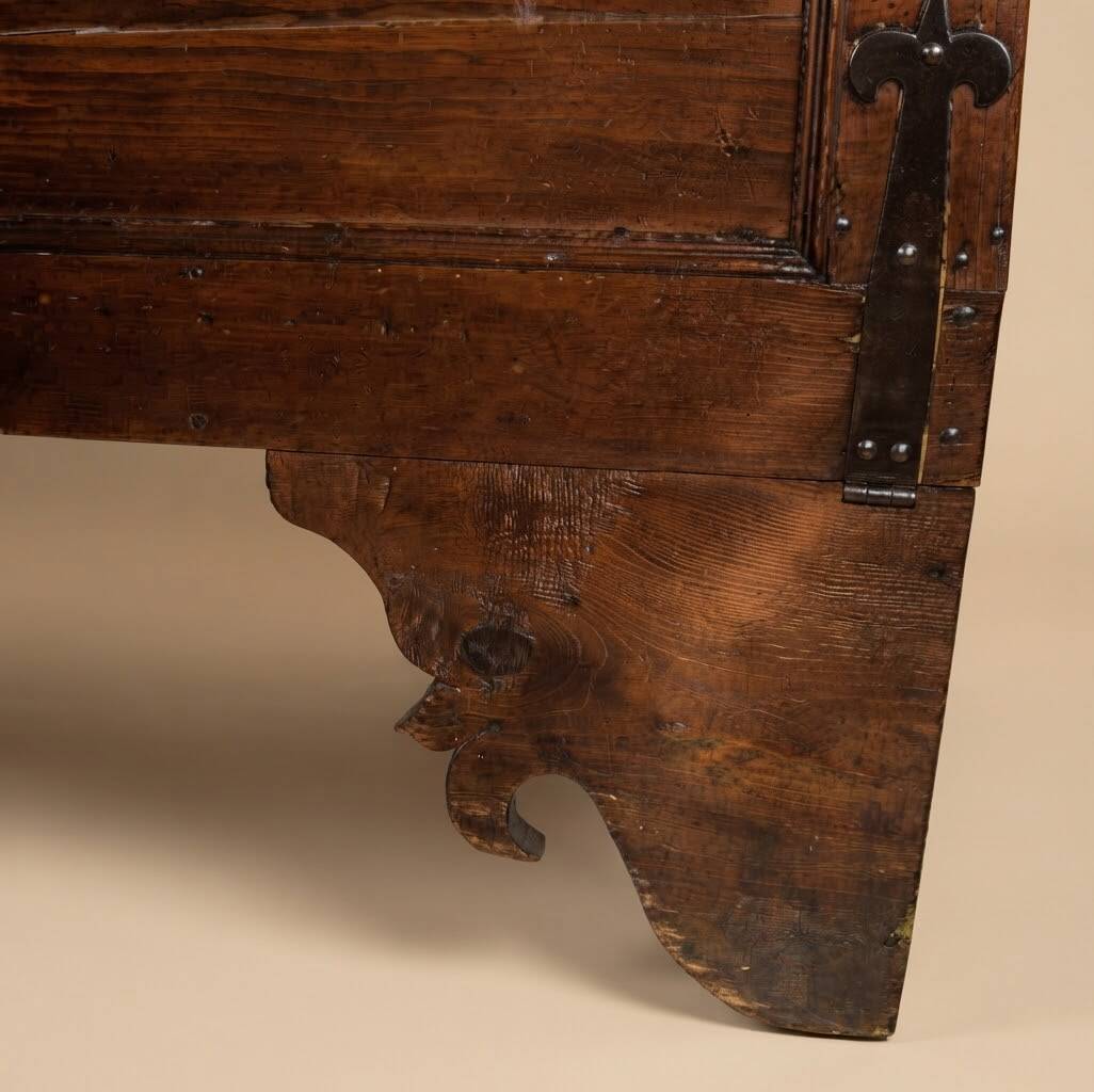 Old solid larch chest with front opening