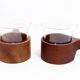 Set of 6 glasses or cups made of glass and teak
