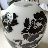 Asian-inspired opaline glass vase, with black floral motifs inclusions