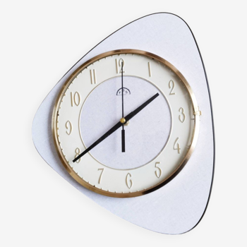 Pendulum, white formica clock, triangle shape, vintage, functional