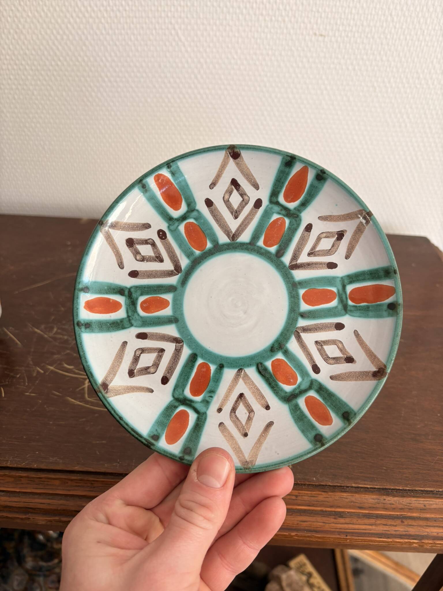 Old Pair of Ceramic Cups Vallauris by Auguste Fazio Pottery 1950 Geometric