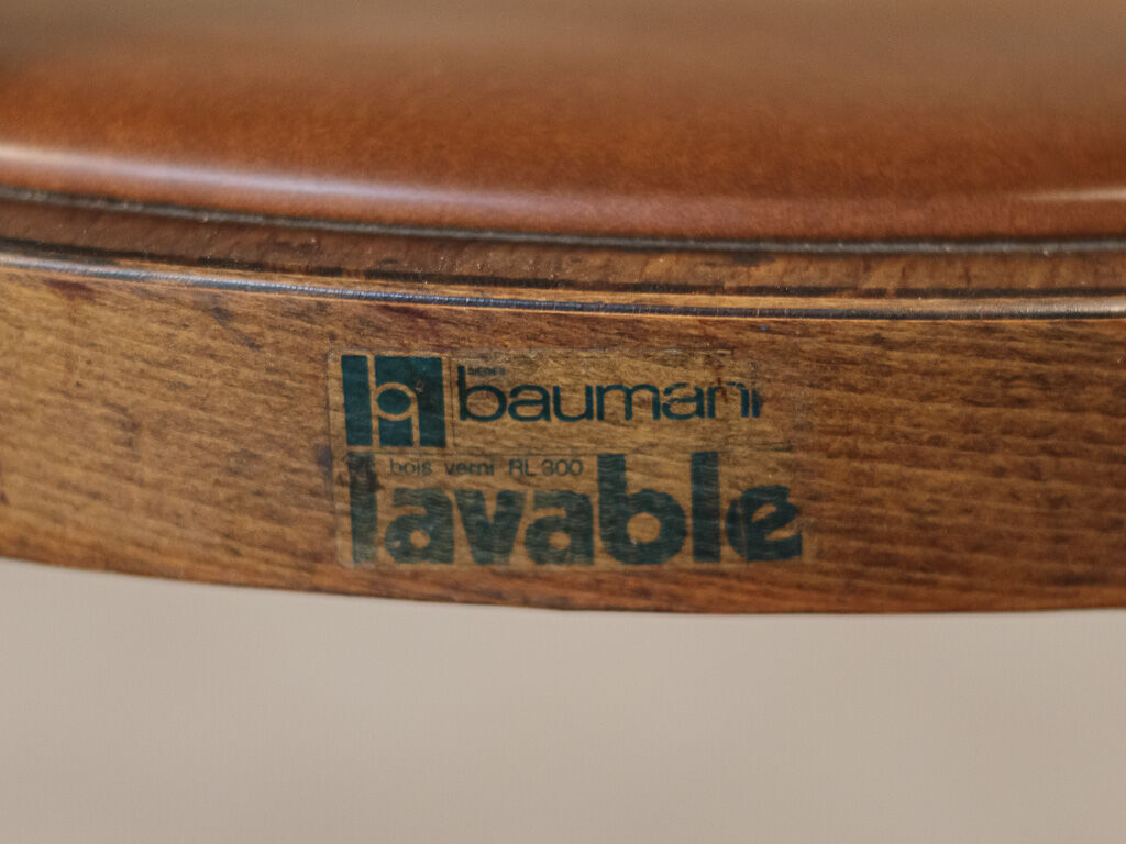 Jomain Baumann chairs, cognac leather seat, circa 1960