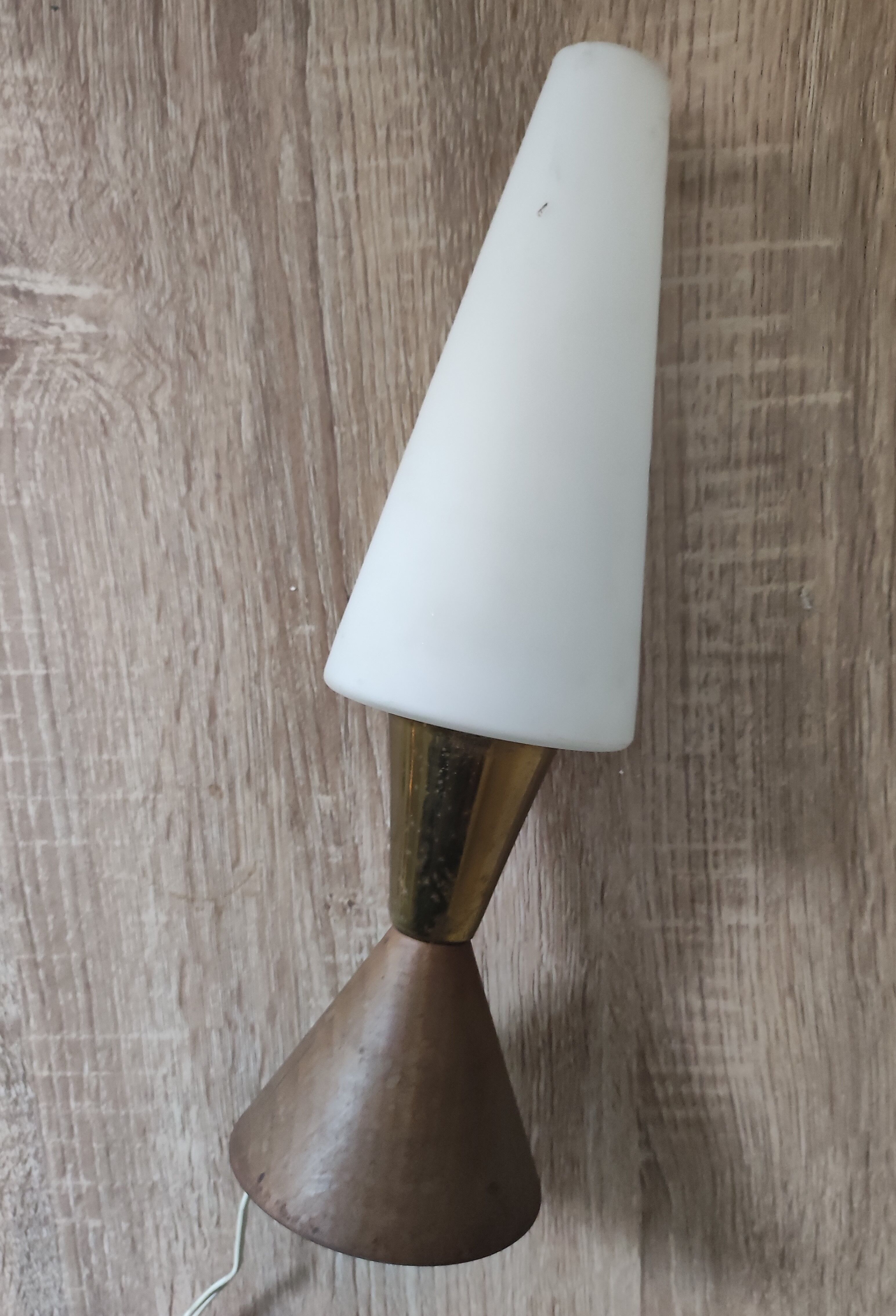 Night light diabolo teak brass opaline Philips Scandinavian design