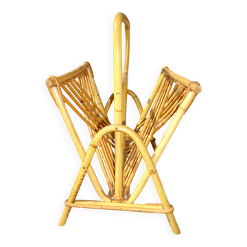 Old wicker and rattan magazine rack