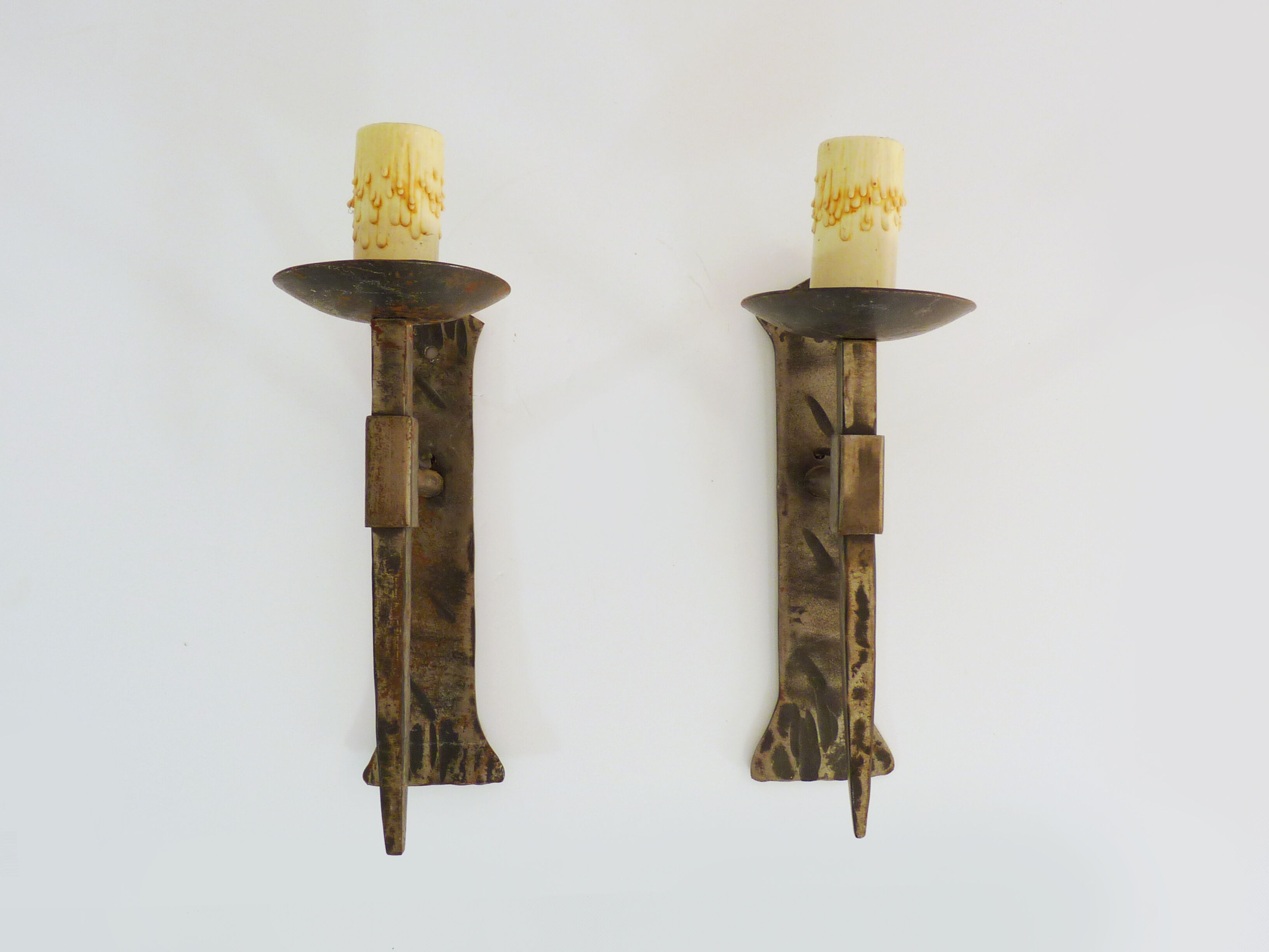 Old pair of wrought iron wall sconces. Castle sconces. Year 50 60