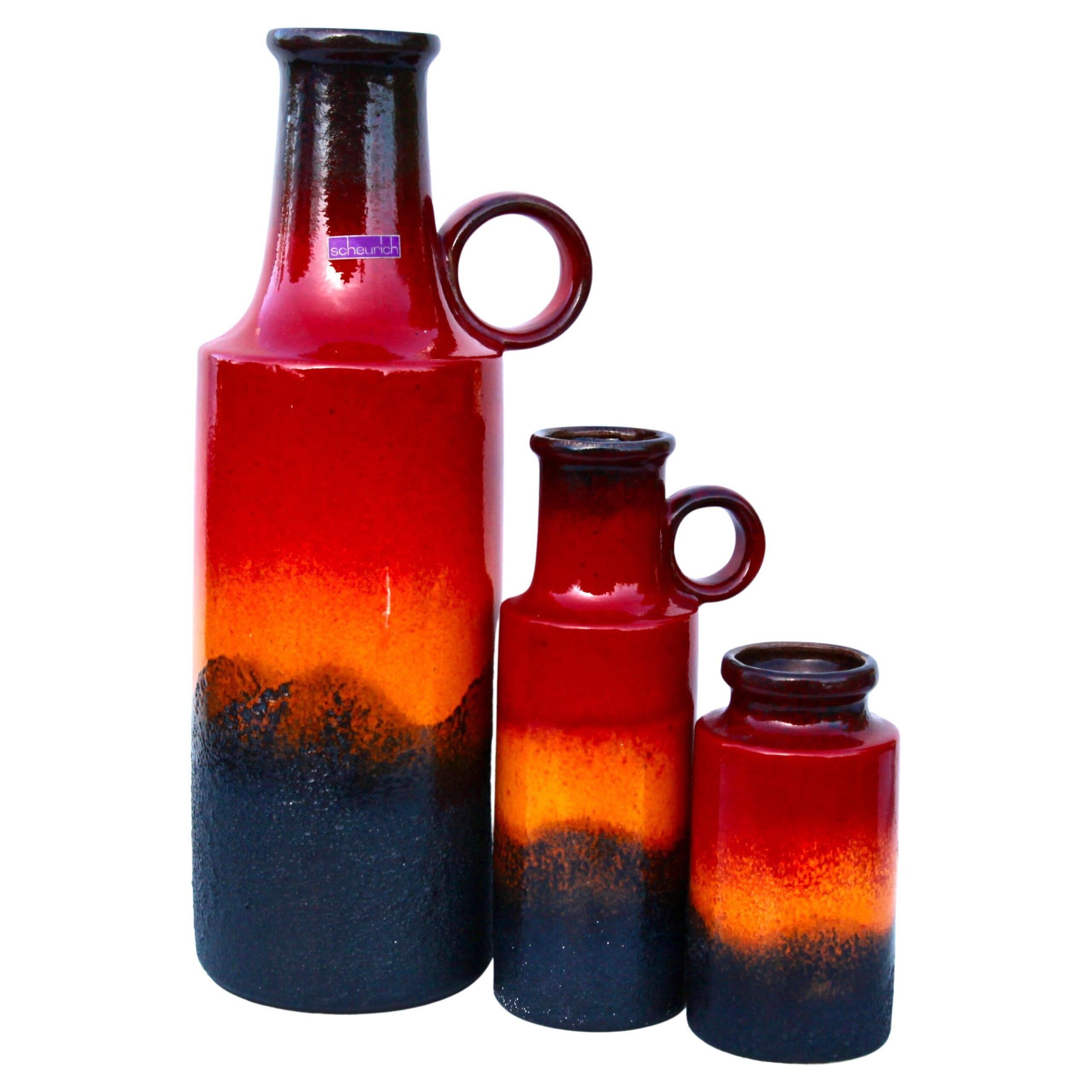 Set of 3 vintage vases, Scheurich, W-Germany, 1960