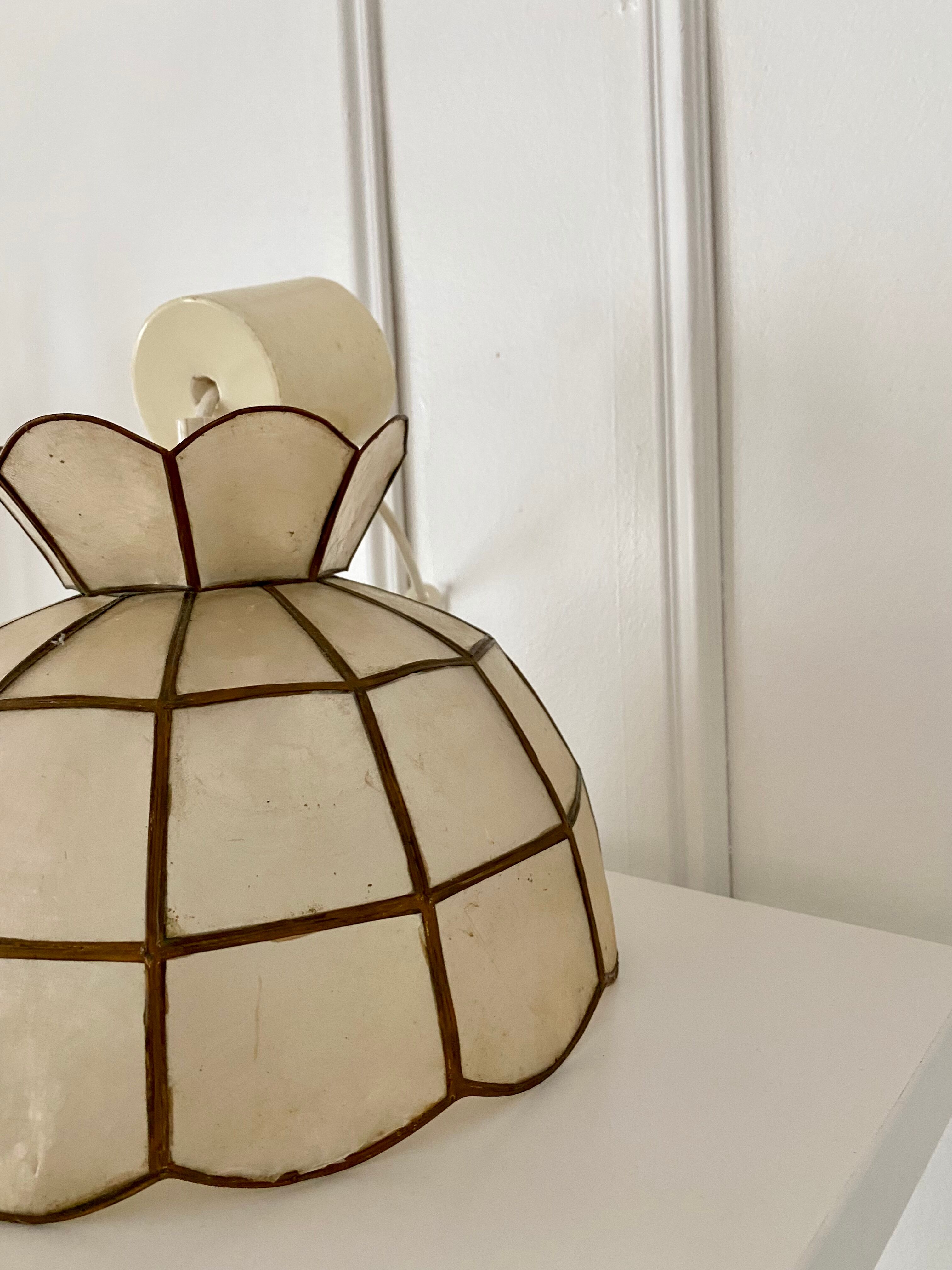 Vintage mother-of-pearl and brass pendant lamp