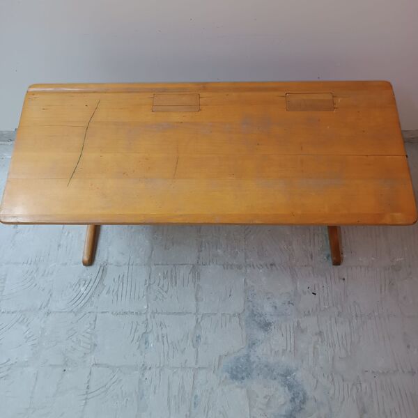 Bureau d'ecole Casala vintage 1960 avec emplacement encrier