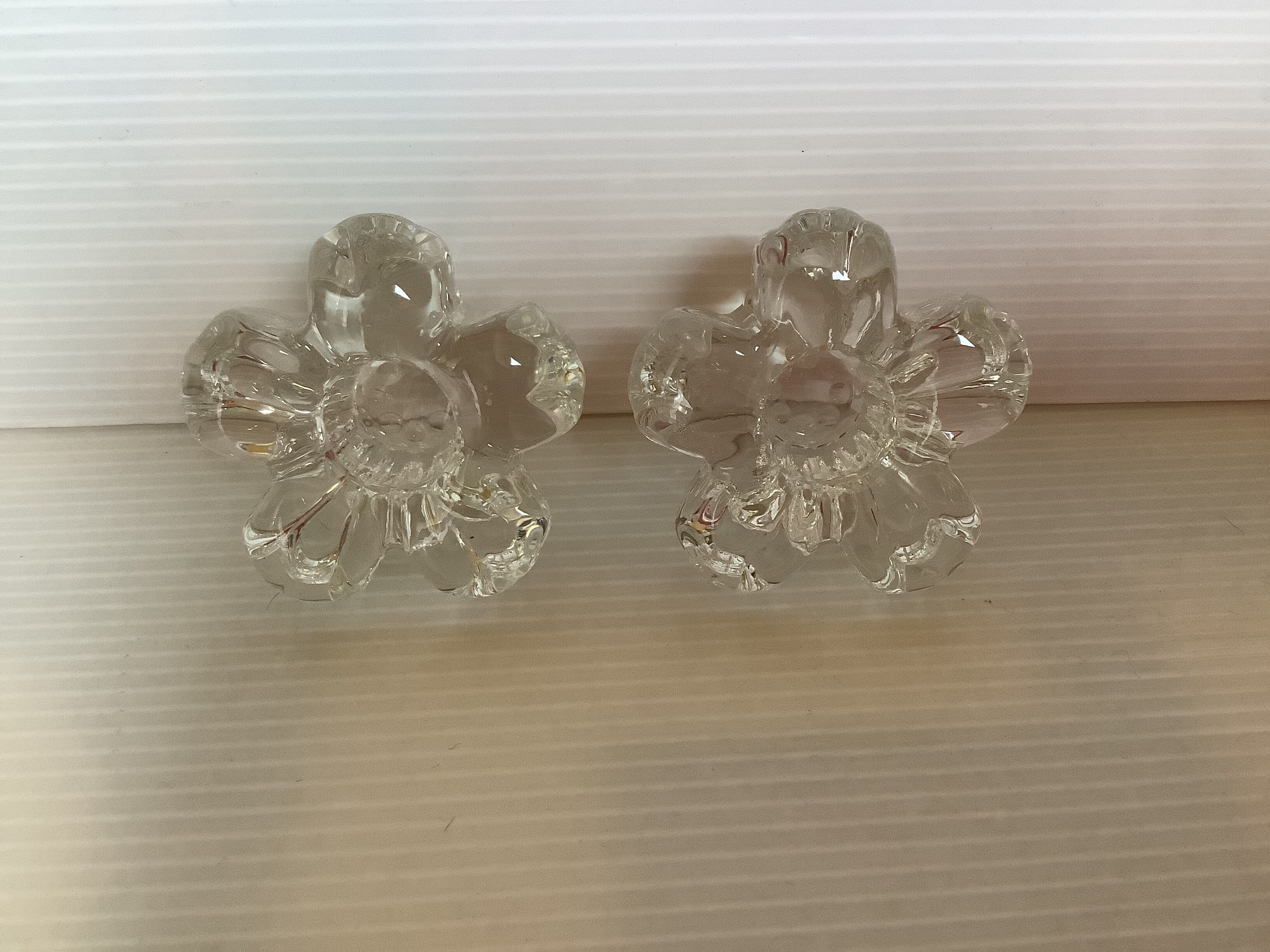 Pair of glass flower candle holders