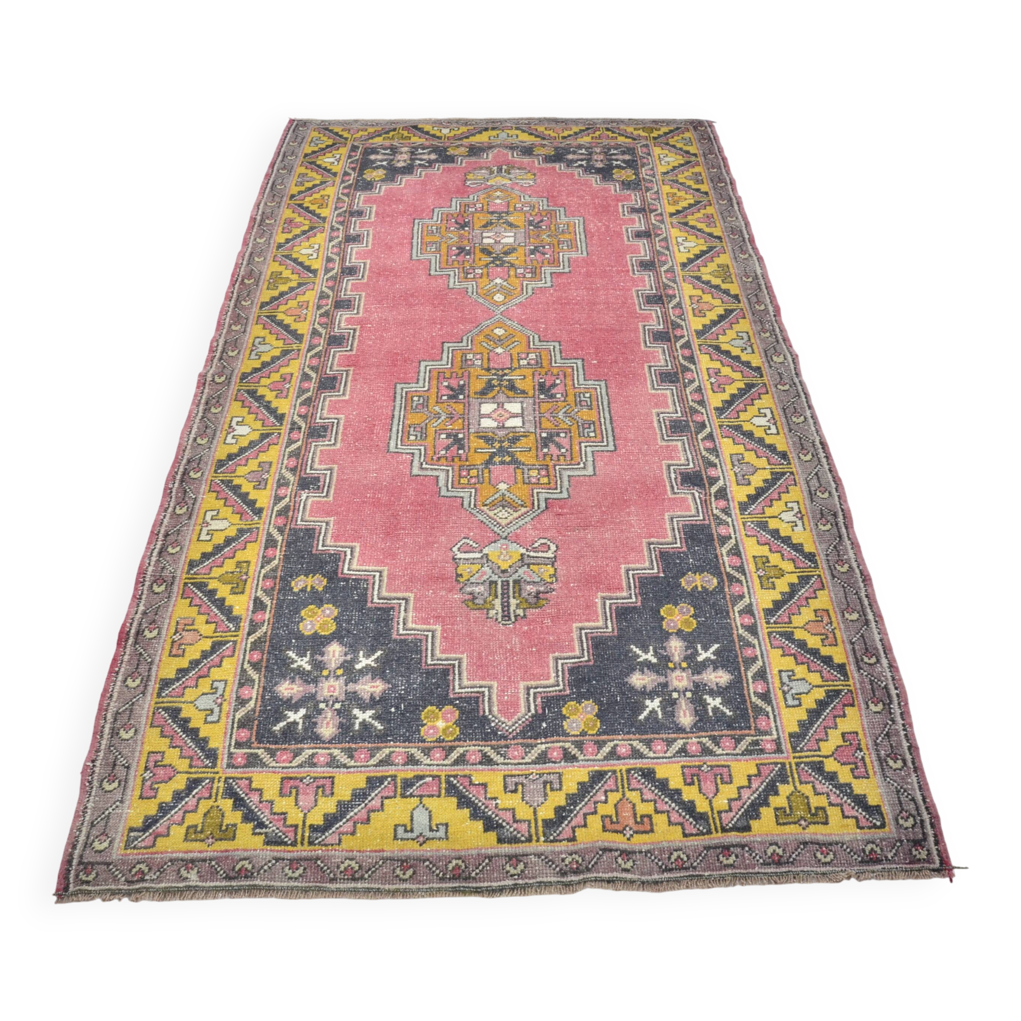 Tapis turc bio rose et jaune sku 3283