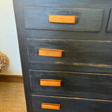 Vintage patinated black craft furniture style chest of drawers