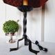 Grande Lampe de Table des années 60 en fer tourné et forgé avec un grand abat-jour vintage en velour