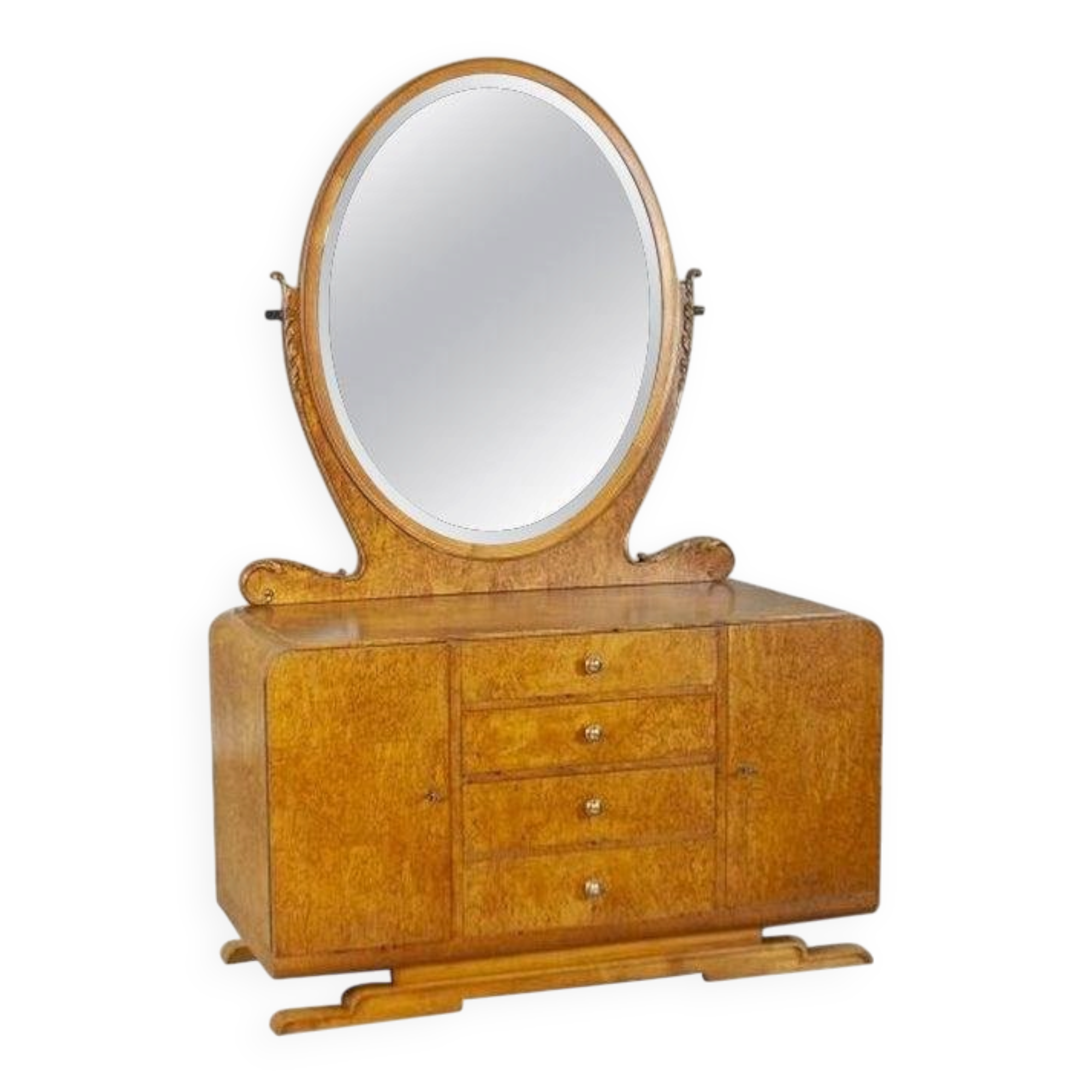 Early 20th Century Vanity Veneered with Karelian Birch with Oval Mirror, 1950s