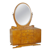 Early 20th Century Vanity Veneered with Karelian Birch with Oval Mirror, 1950s