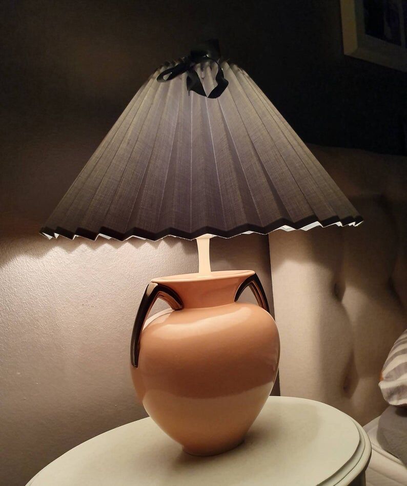 Ceramic lamp with 80s fabric lampshade