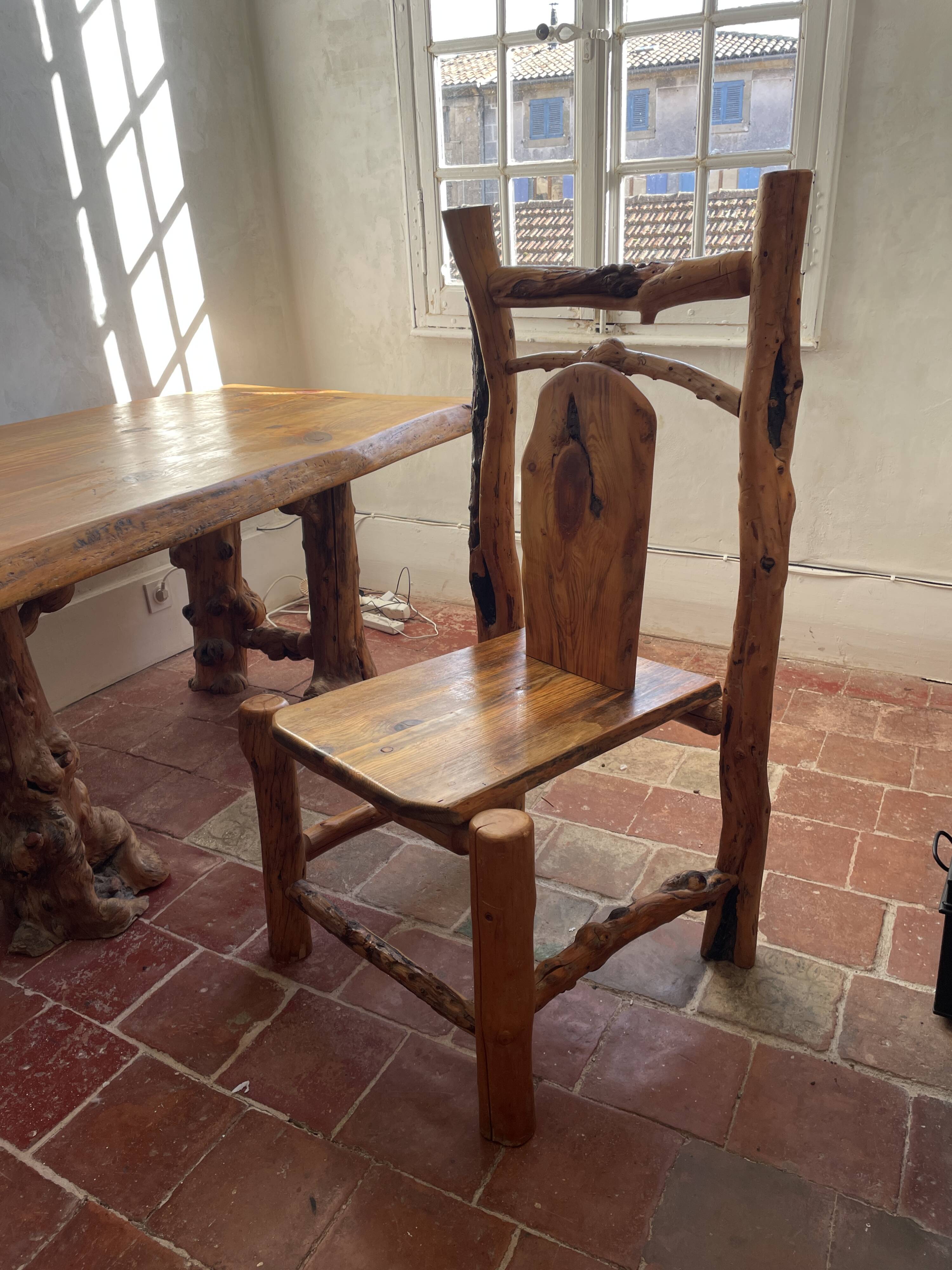 Rustic pine wood table and chair