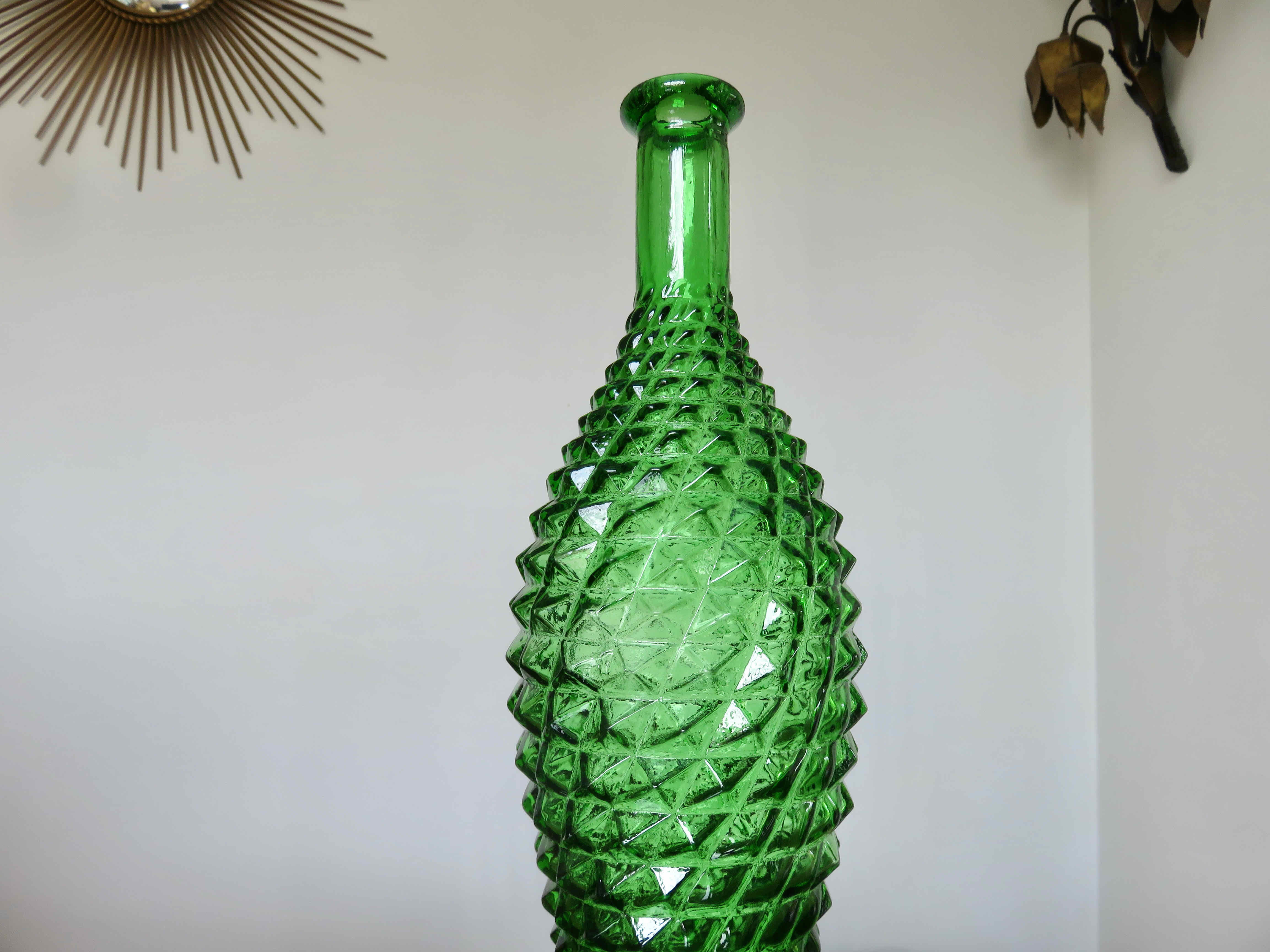 Empoli bottle made in Italy diamond tip glass 1970