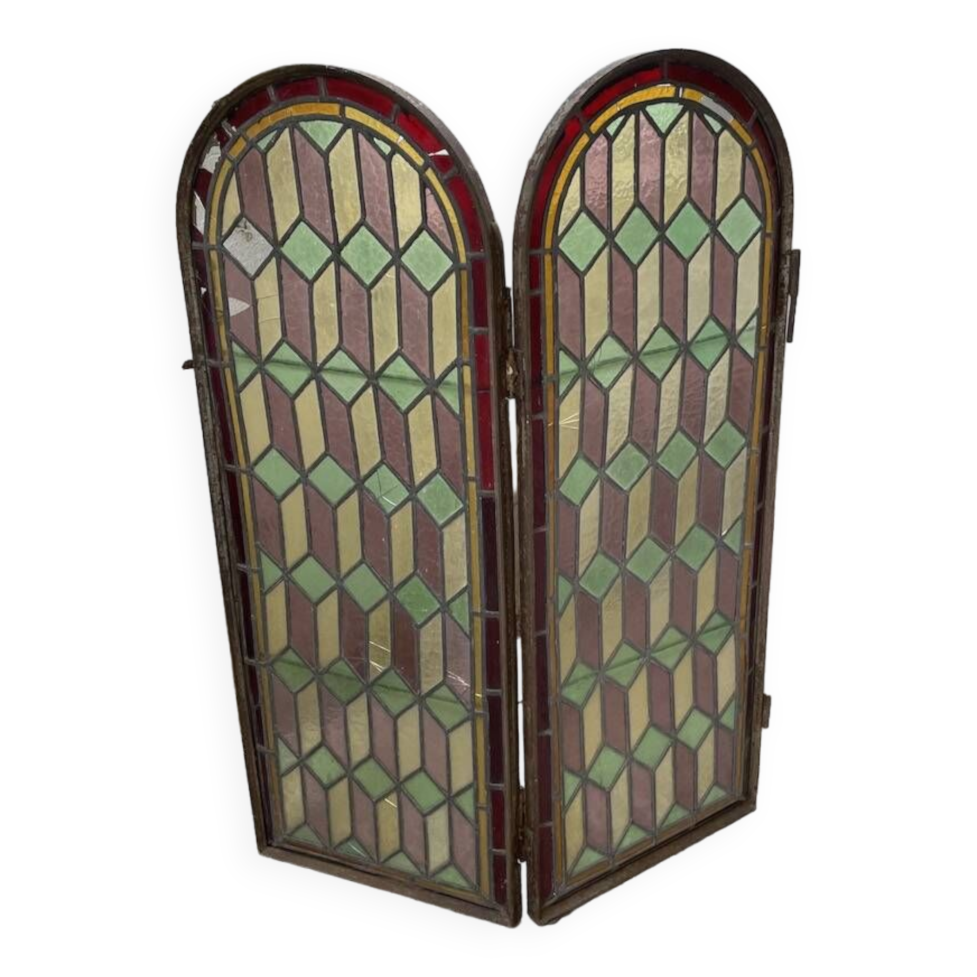 Old stained glass window in metal and glass 1900