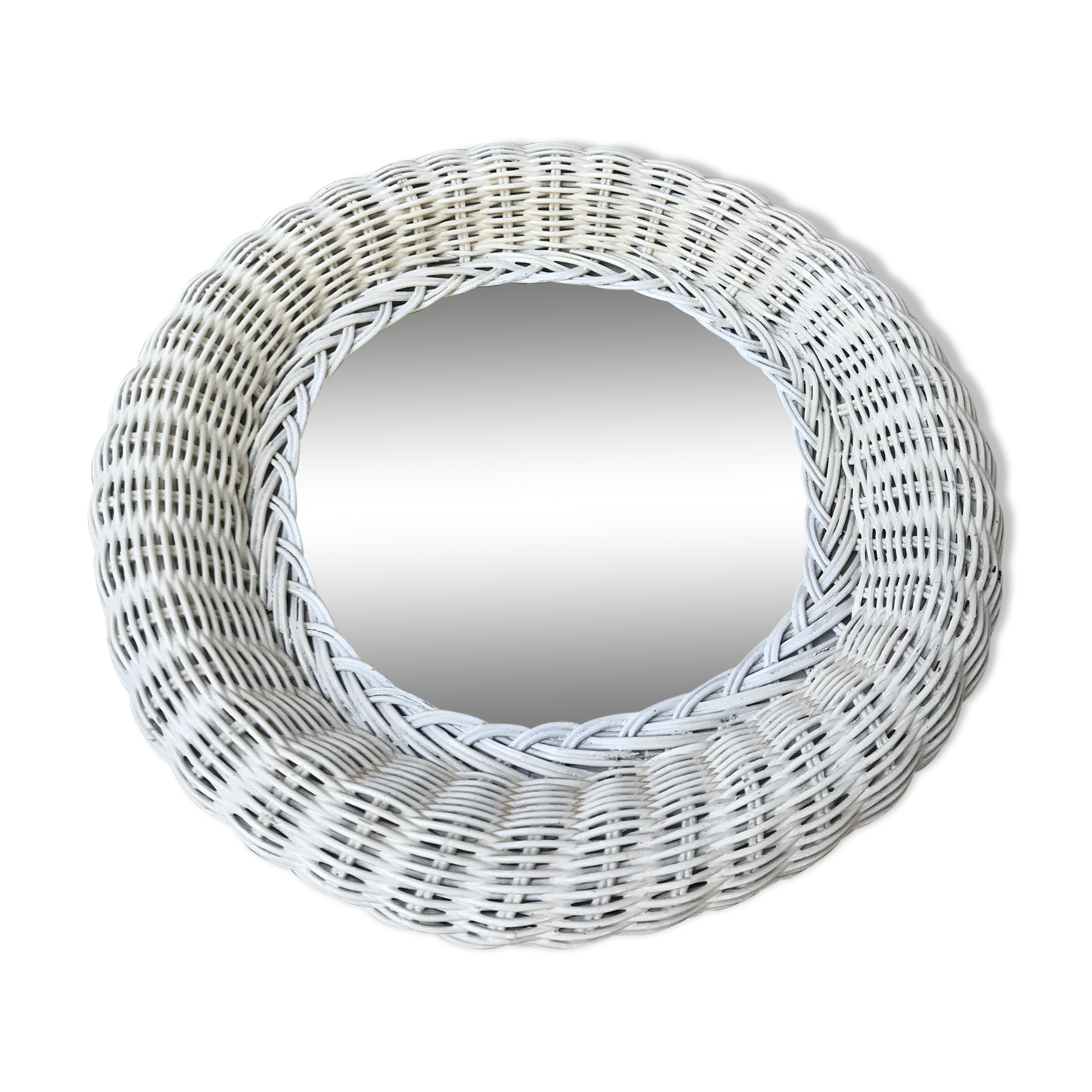 Old white rattan mirror 60  - 38x38cm