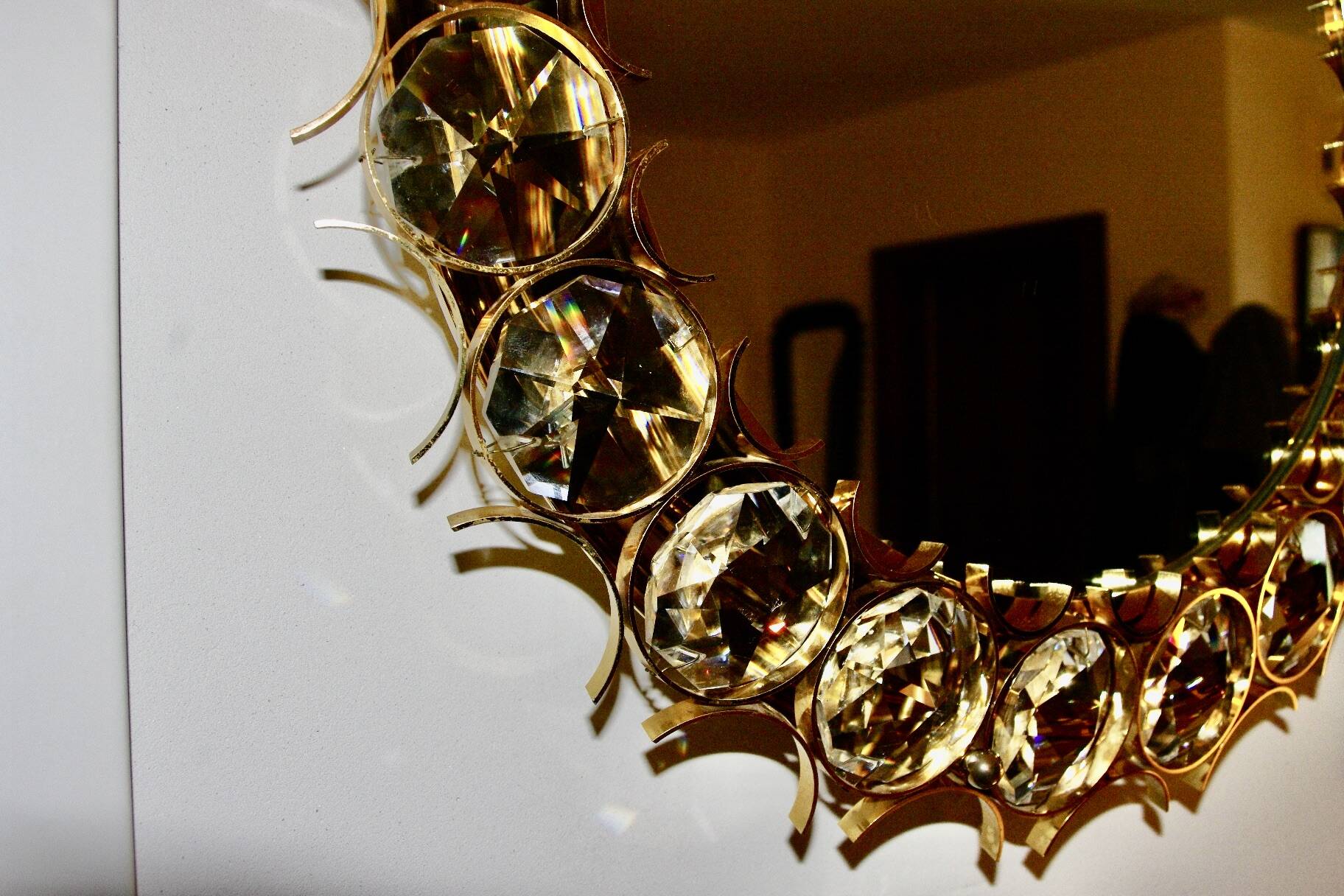 Vintage circular mirror in gold brass by christoph palma austria 1960