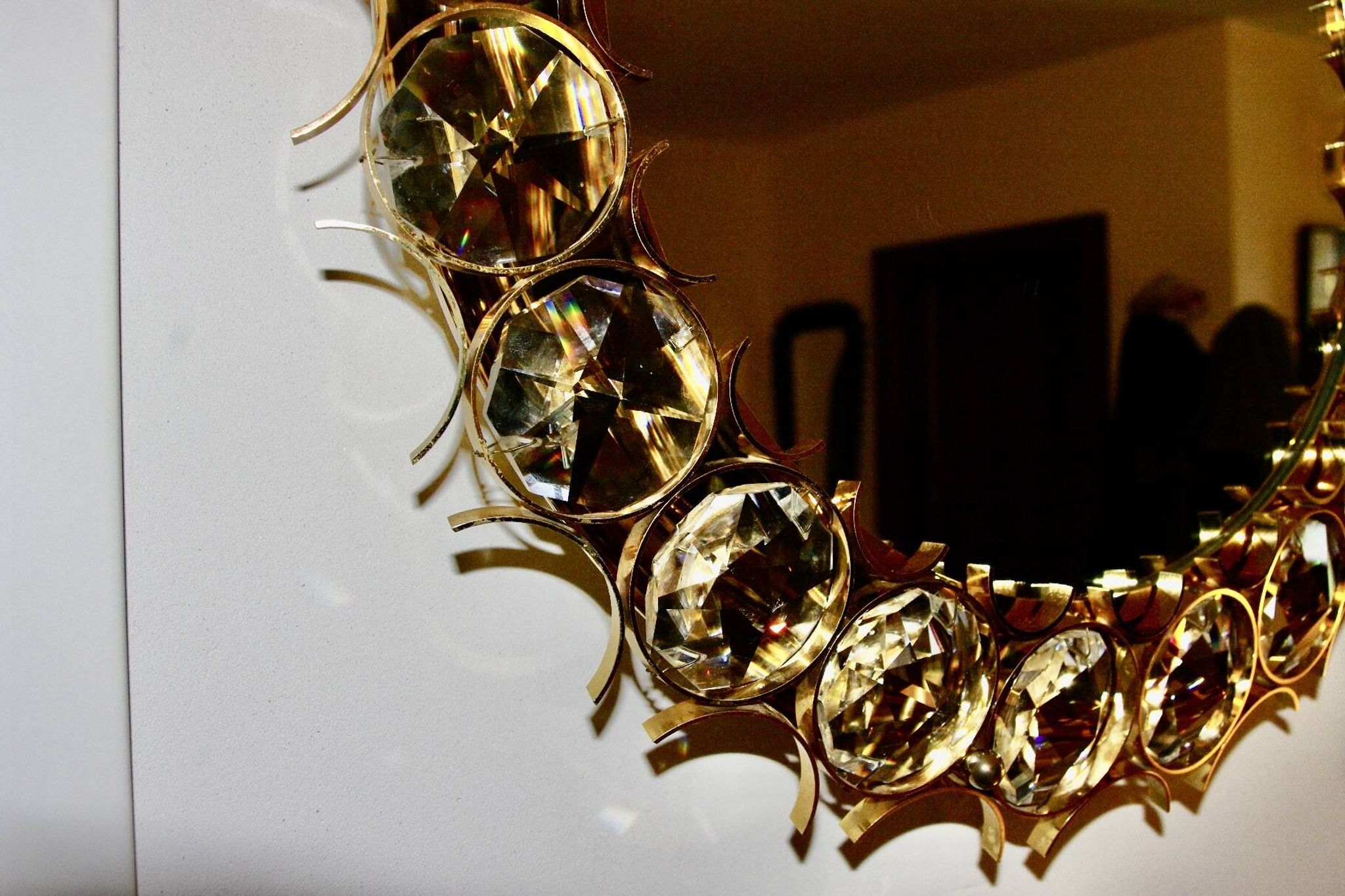 Vintage circular mirror in gold brass by christoph palma austria 1960