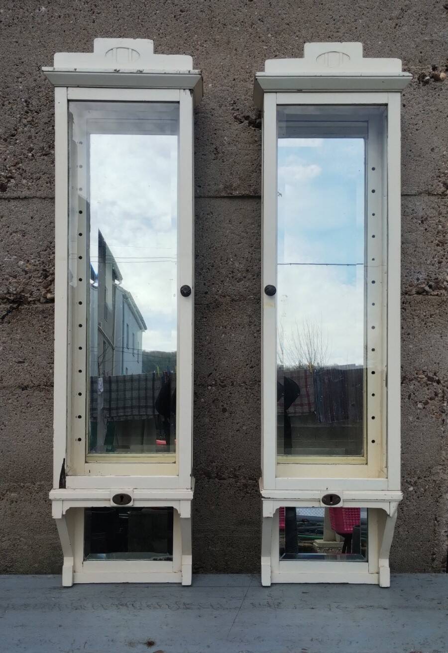 Pair of 2 old small solid wood display cabinets
