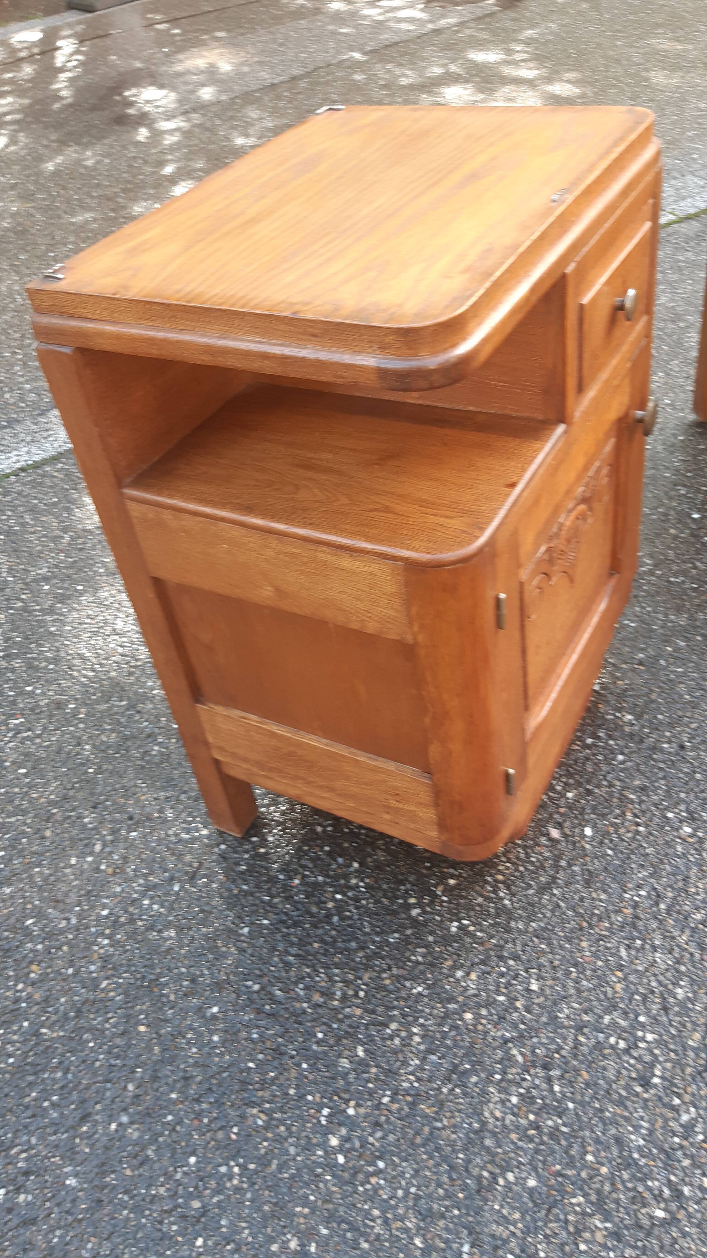 Bedside art deco solid oak