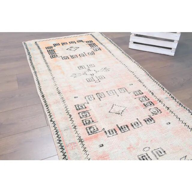 Vintage Turkish Oushak Handmade Cotton Orange Wool Runner Rug 82x328